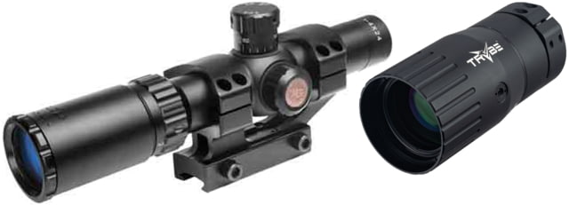 TruGlo Tru-Brite 1-4x24mm Rifle Scope, 30mm Tube, Duplex Mil-Dot Reticle with Mount, Matte, TG8514BT with TRYBE Optics Enhancer