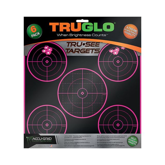 TruGlo TRU-SEE Splatter Target 5-Bullseye 12x12 Pink 6 Pack TG
