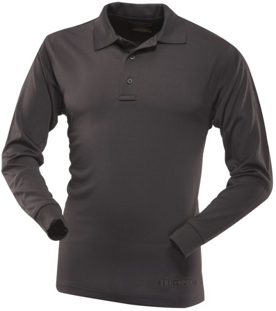 Tru-Spec Polo Shirt, 24-7 Performance Black 100% Poly Long Sleeve, S 4406003