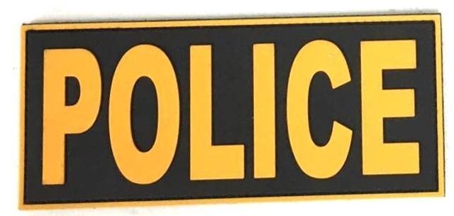 TUFF Products PolicePVC Patch - Velcro Sewn Black w/Gold Lettering 4.5x2 P-Police-4.5x2 BKGD - Tuff Products