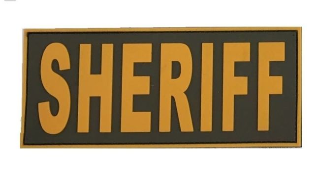 TUFF Products Sheriff PVC Patch - Velcro Sewn Ranger Green w/Gold Letters 4.5x2 P-Sheriff 4.5x2 GNGD - Tuff Products