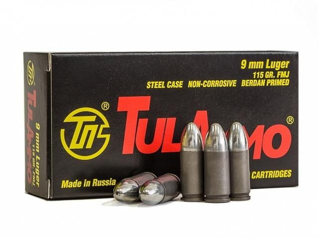 TulAmmo Ammunition 9mm Luger 115 Grain FMJ Steel Case Centerfire Pistol Ammo 50 Rounds Box - Tulammo