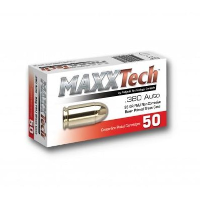 TulAmmo Maxxtech Brass Case Handgun Ammunition .380 ACP 95 Gr FMJ 1000/ct Case Ammo Maxxtech Brass Case Handgun Ammunition .380 ACP 95 Gr FMJ 1000/ct Case Ammo