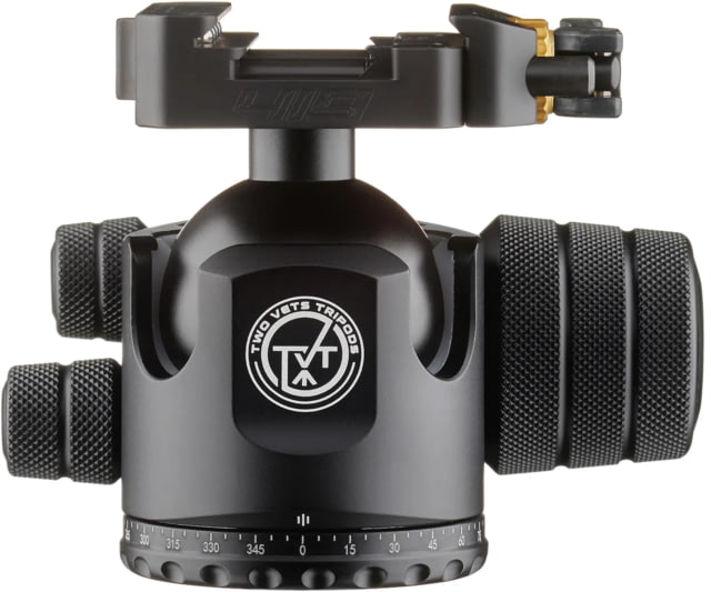 Two Vets Tripods Inc 44MM Dual Tension Ballhead w/Arcalock Dual Clamp Arca Swiss and Picatinny Black 3in
