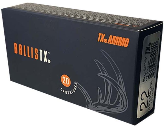 TX.AMMO BallisTX .22 Creedmoor 80 grain Extremely Low Drag-Match Brass Cased Rifle Ammo 20 Rounds - Tx.Ammo