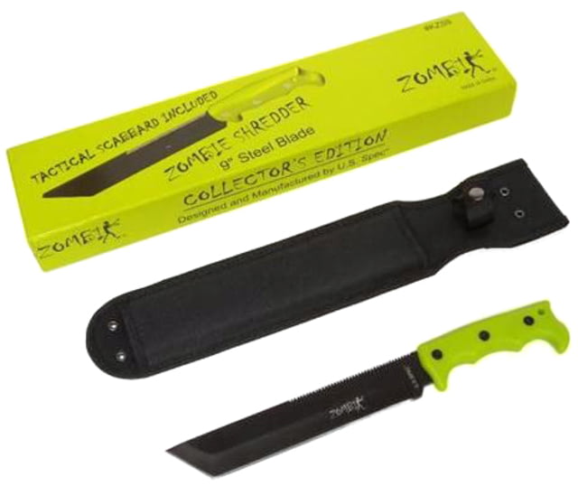 U.S. Spec Zombie Shredder Survival Fixed Blade Knife 9in Carbon Steel Fixed Zombie Green Handle