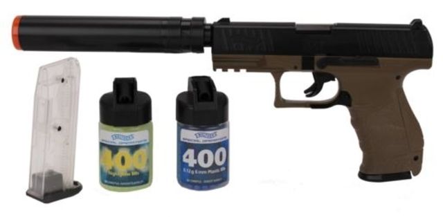 Umarex Walther PPQ Special OPS Airsoft Spring Pistol Combat Kit w/Dark Earth Brown Pistol and 2x Magazines400 Regular400 Nightglow BBs