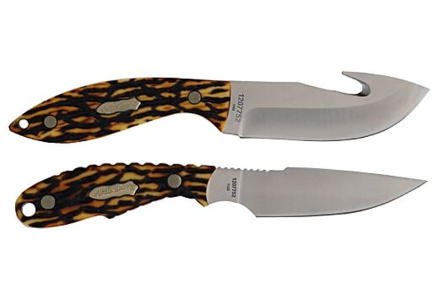 Uncle Henry 2-Piece Staglon Fixed Blade Knives w/Sheath Stainless Steel Caper/Gut Hook Blades Bone Staglon Handles - Uncle Henry