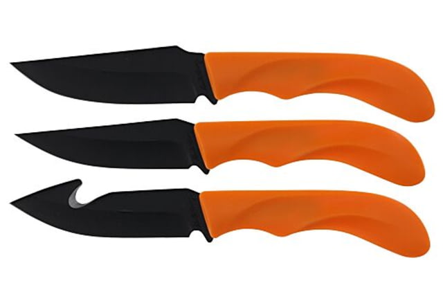 Uncle Henry 3-Piece Fixed Blade Knives w/Sheath Stainless Steel Caper/Gut Hook/Drop Point Orange Polymer Handles - Uncle Henry