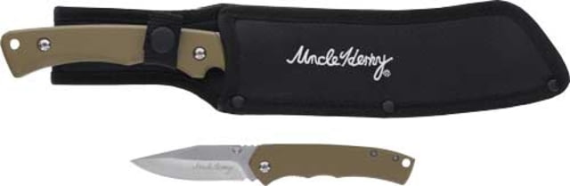 Uncle Henry 2 Folding & Fixed Knife Set 7in/3in Stainless Steel Fixed/Folding Blade Brown Polymer Handle - Uncle Henry