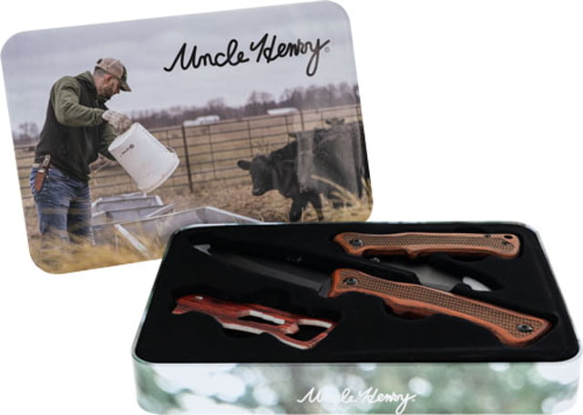 Uncle Henry Fixed/Folding Knife Combo w/Bottle Opener 4in/3in Stainless Steel Folding/Fixed Blade Brown Pakka Wood Handle - Uncle Henry