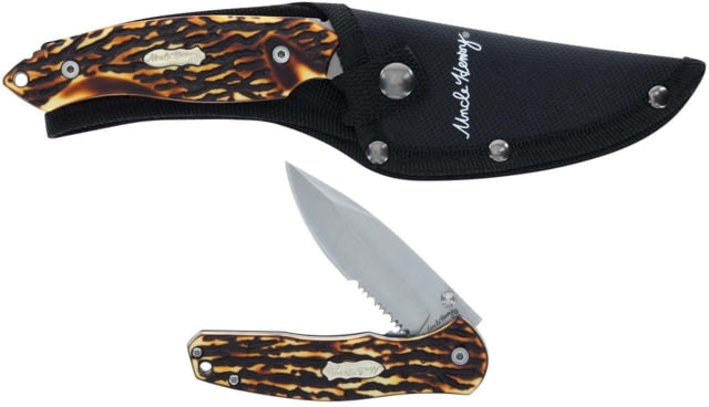 Uncle Henry Folding/Fixed Knife Set w/Poly Sheath 4in/3in Stainless Steel Folding/Fixed Blade Bone Staglon Handle - Uncle Henry
