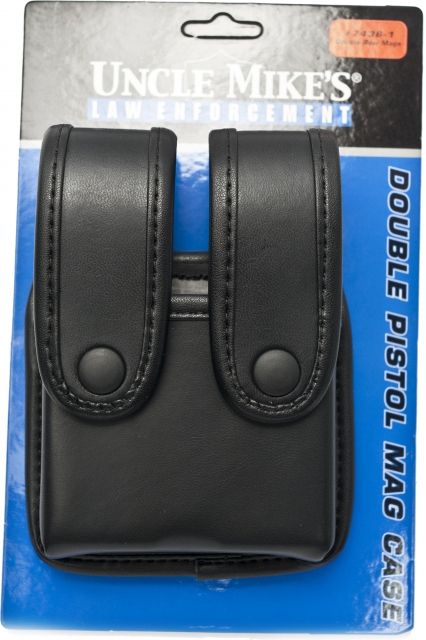 Uncle Mike's Fitted Pistol Magazine Cases Mirage Plain Black Double w/Flaps for Double Row Mags - Uncle Mike's