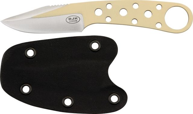 Uncle Mike's Model 155 Neck Knife Fixed Blade Knife 3in Desert Tan Powder Coat Stainless Finger Ring Handle - Blackjack