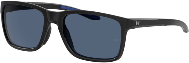 Under Armour Hustle Sunglasses with Shiny Black/Grey Frame and Blue Flash Lens Medium  807-KU - Under Armour