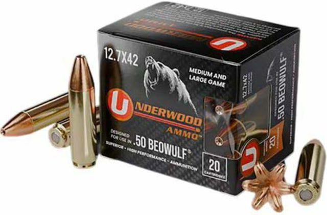 erwood .50 Beowulf 375 Grain Barnes XPB Jacketed Hollow Point Pistol 20 Rounds A Ammo