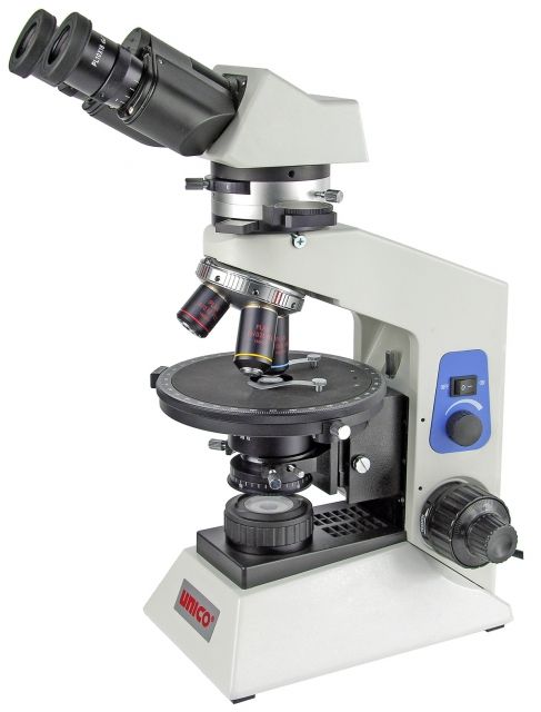 UNICO  LED Illuminated Polarizing Binocular Microscope w/ Paired 10x Eyepiece Plan Polarizing Objectives 10x 20x 40x Revolving Stage 90V-240V