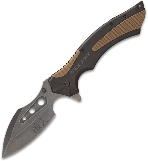 United Cutlery Black Ronin Linerlock A/O Folding Knife 4.75" black stonewash finish 3Cr13 stainless blade Black ABS handle with dark earth TPU insert - United Cutlery