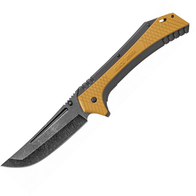United Cutlery Black Ronin Linerlock A/O Folding Knife 5.75" black stonewash finish stainless blade Black and tan TPU handle - United Cutlery