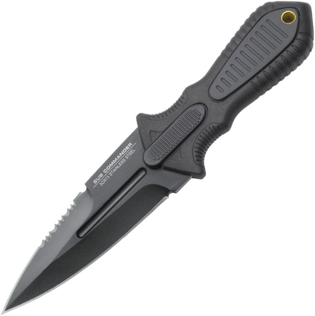 United Cutlery Combat Sub Commander Knife 7.5in Overall 3.5in Black Coated Partially Serrated 3Cr13 SS Blade Black Tpr Handle w/ Black ABS Insert - United Cutlery