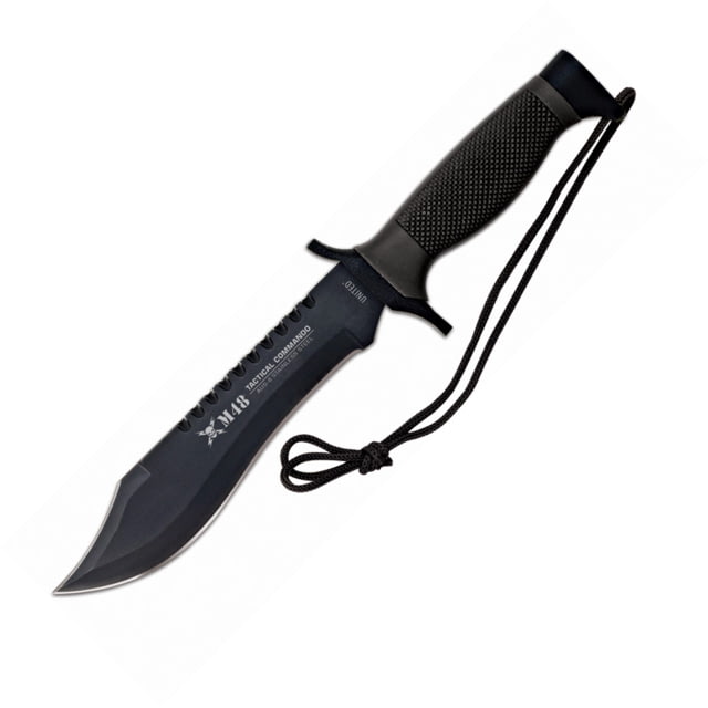 United Cutlery M48 Fixed Blade Clam Knife 7" black finish sawback AUS-8 stainless blade Black checkered ABS handle - United Cutlery