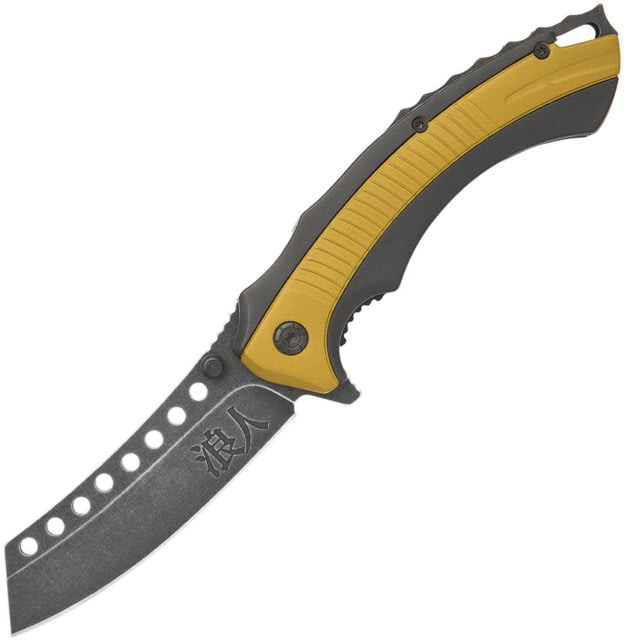 United Cutlery Ronin Bushido Linerlock A/O Folding Knife 4.75in Closed 3.25in Black Stonewash SS Blade Tan Plastic Handle With Black Tpr Insert Thumb - United Cutlery