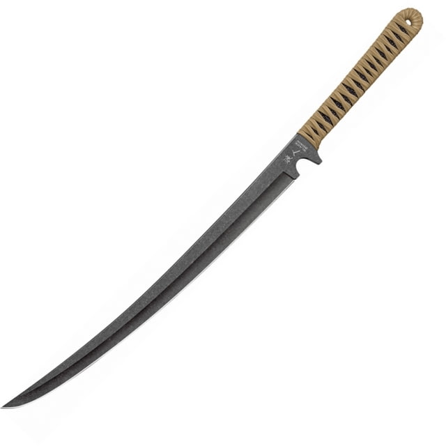 United Cutlery Ronin to Sword Khaki 26.5in Overall 17in Black Stonewash SS Blade Tan Cord Wrapped Faux Rayskin Handle Tan Nylon Sheath Black - United Cutlery