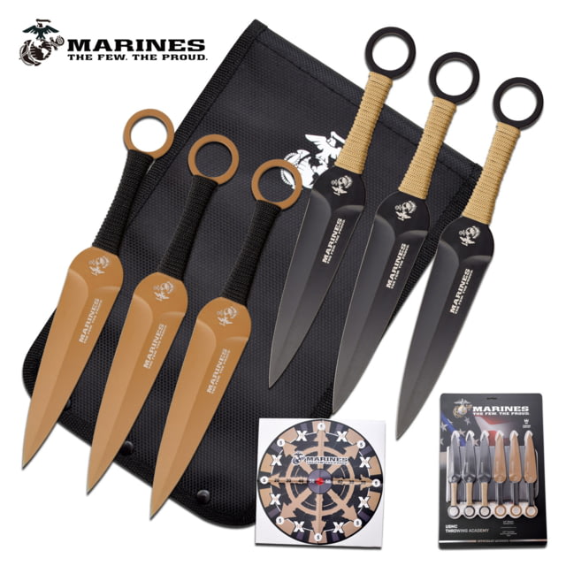 USMC 6 Throwing Knife Set 5.5 in 3Cr13 Stainless Steel Stainless Steel Black/Brown - Usmc