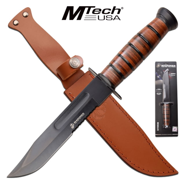 USMC Resolve Clamshell Fixed Blade Knife 7 in 3Cr13 Stainless Steel Stainless Steel Bowie Brown - Usmc