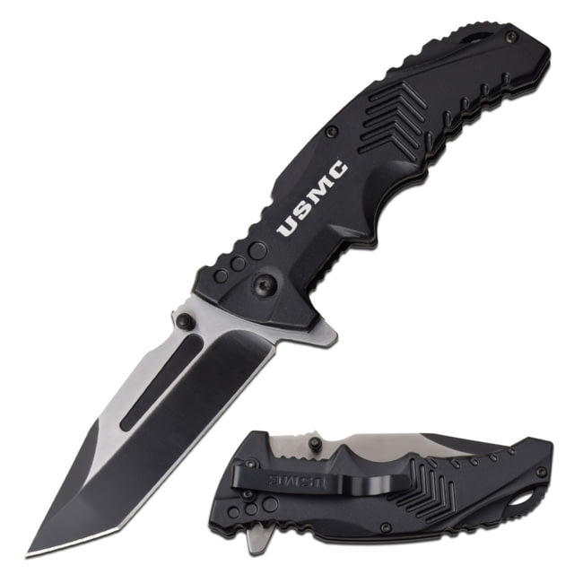 USMC Tanto Spring Assisted Knife w/Pocket Clip 3.5 in 3Cr13 Stainless Steel Stainless Steel Black - Usmc