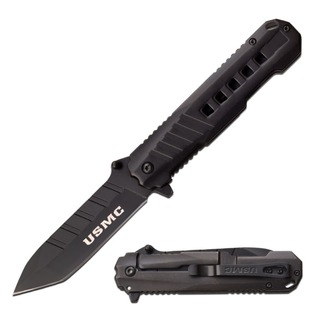 USMC Tanto Spring Assisted Knife w/Stampled Pocket Clip 3.75 in 3Cr13 Stainless Steel Stainless Steel Black - Usmc