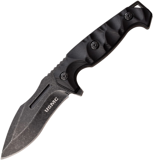USMC USMC Fixed Blade Knife 4" black stonewash finish 3Cr13 stainless blade Black sculpted FRN handle - Usmc