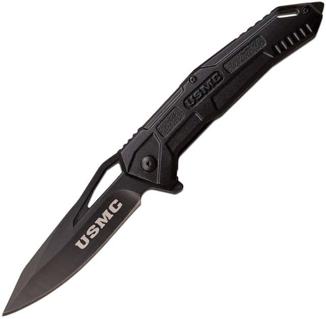 USMC USMC Framelock A/O Folding Knife 3.5" black finish 3Cr13 stainless blade Black anodized aluminum handle - Usmc