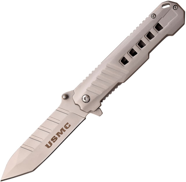 USMC Tanto Spring Assisted Knife w/Stampled Pocket Clip 3.75 in 3Cr13 Stainless Steel Stainless Steel Satin - Usmc