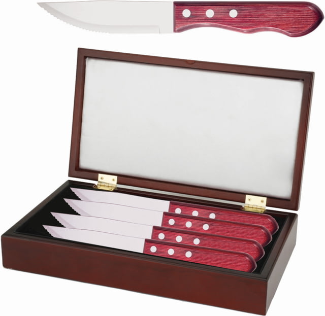 Utica Big Red Steak Knife Set 5" partially serrated stainless blade Red pakkawood handle - Utica