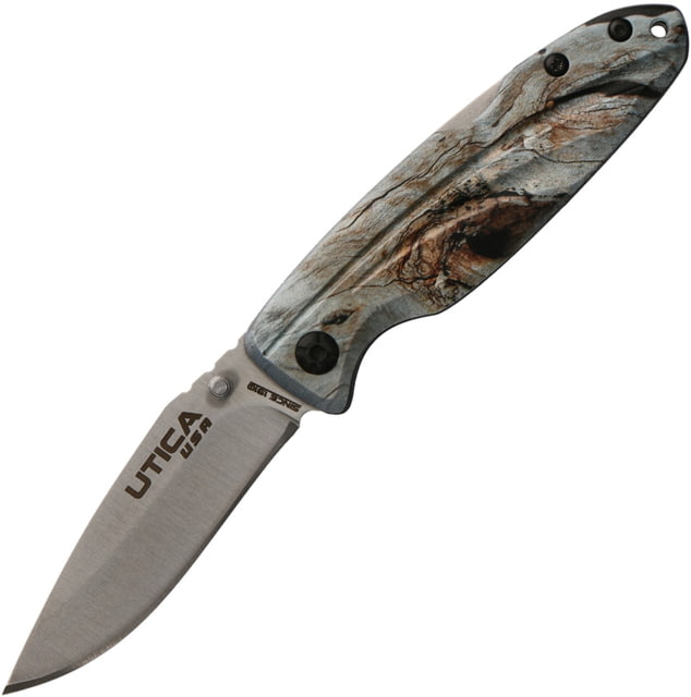 Utica Bold Lion IV Lockback Folding Knife 2.75" satin finish 8Cr13MoV stainless blade Camo ABS handle - Utica
