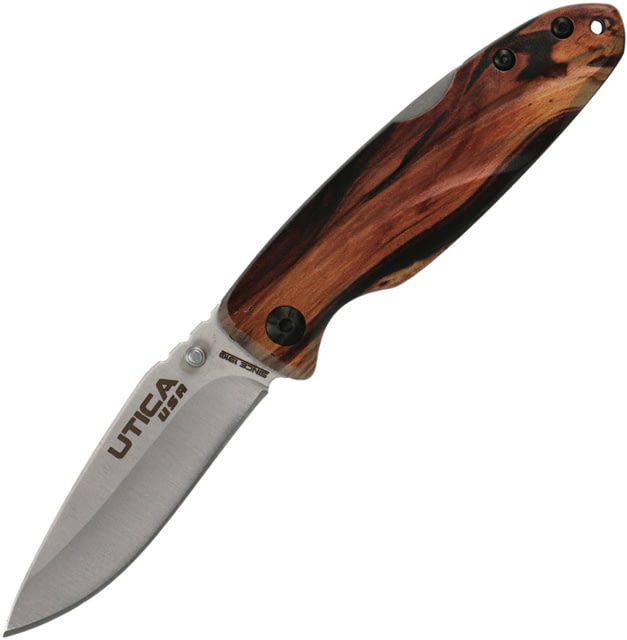Utica Bold Lion Lockback Folding Knife 2.75" satin finish 8Cr13MoV stainless blade Brown ABS handle - Utica