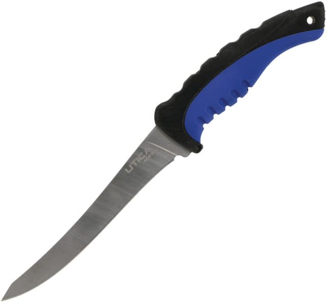 Utica Classic Slayer I Fillet Knife 6" satin finish 440C stainless fillet blade Black and blue rubberized polypropylene handle - Utica