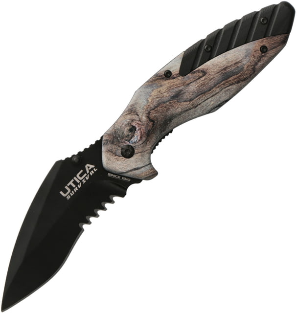 Utica Dark Sky II Linerlock Folding Knife 3.5" black oxide coated partially serrated 8Cr13Mo Aluminum handle with black G10 insert - Utica