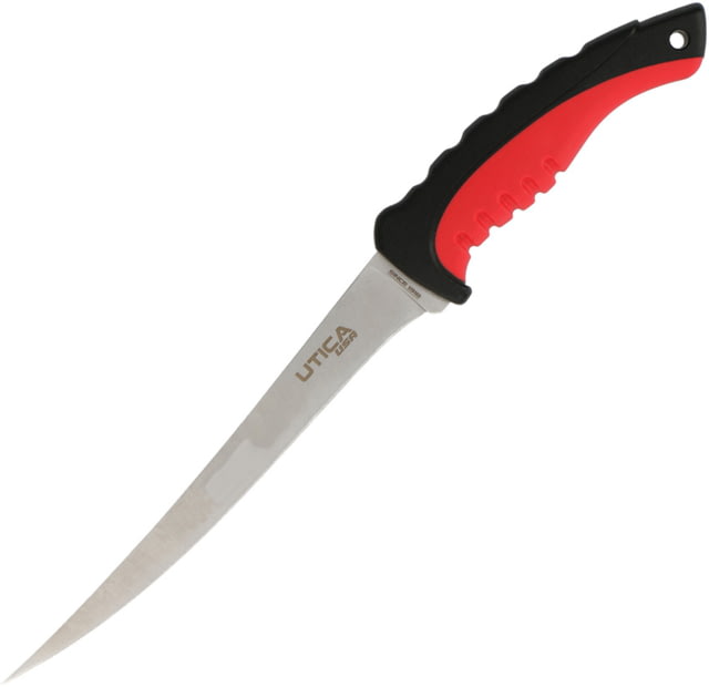 Utica Lake Slayer III Fillet Knife 7.5" satin finish 440 stainless fillet blade Black and red rubberized synthetic handle - Utica
