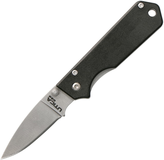Utica Linerlock Black Folding Knife 2" satin finish stainless blade Black aluminum handle - Utica