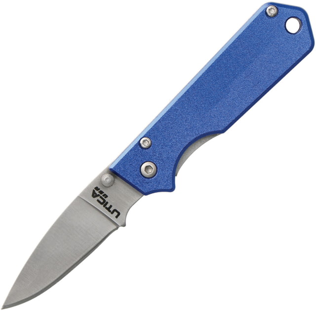 Utica Linerlock Blue Folding Knife 2" satin finish stainless blade Blue aluminum handle - Utica