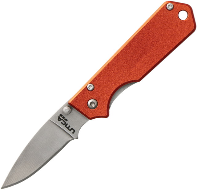 Utica Linerlock Orange Folding Knife 2" satin finish stainless blade Orange aluminum handle - Utica