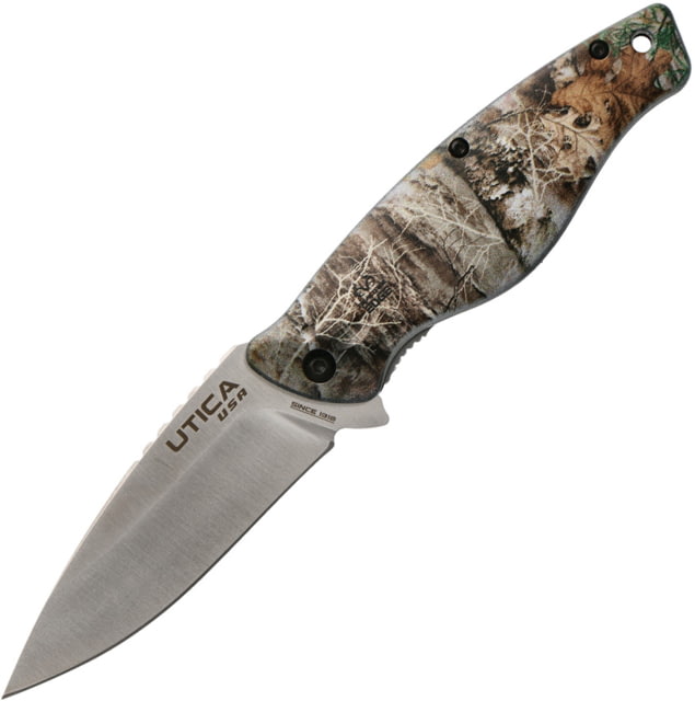 Utica Mountain Timber IV Linerlock Folding Knife 3.5" satin finish 8Cr13MoV stainless blade Camo ABS handle - Utica