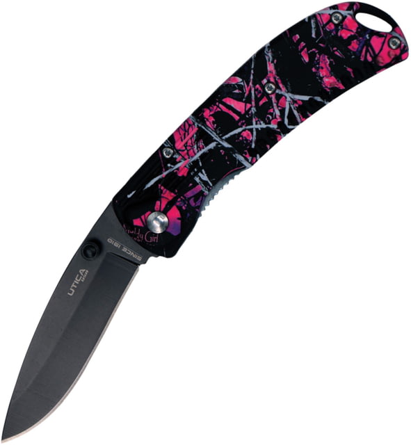 Utica Muddy Girl Code Linerlock A/O Folding Knife 3" black finish high carbon stainless blade Synthetic handle - Utica