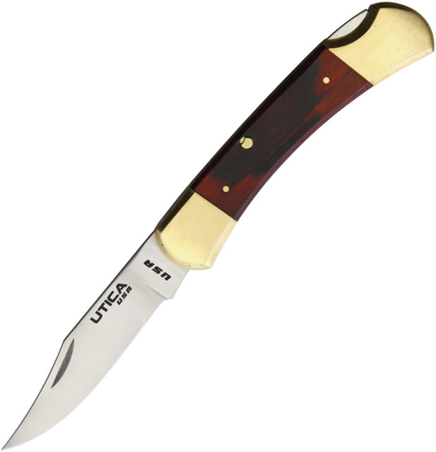 Utica Original II Lockback Folding Knife 3.75" satin finish stainless clip point blade Brown wood handle - Utica