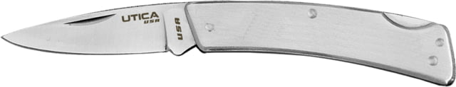 Utica Ridge Lockback Folding Knife 2.25" satin finish stainless drop point blade Brushed stainless handle - Utica