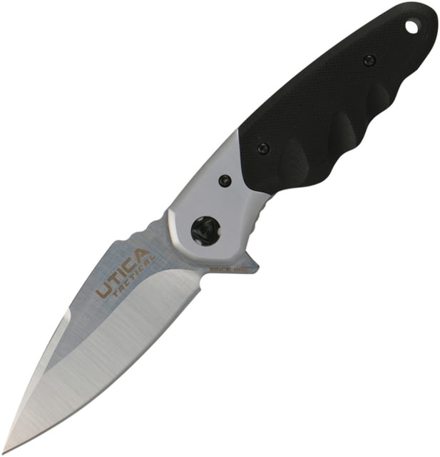 Utica Sawmill Fire II Linerlock Folding Knife 3.25" satin finish 8Cr13MoV stainless blade Black G10 handle - Utica