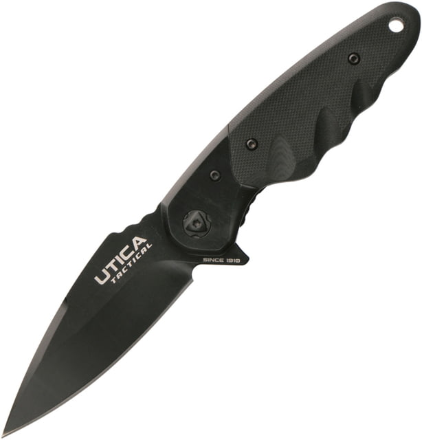 Utica Sawmill Fire IV Linerlock Folding Knife 3.38" black oxide coated 8Cr13MoV stainless blade Black G10 handle - Utica