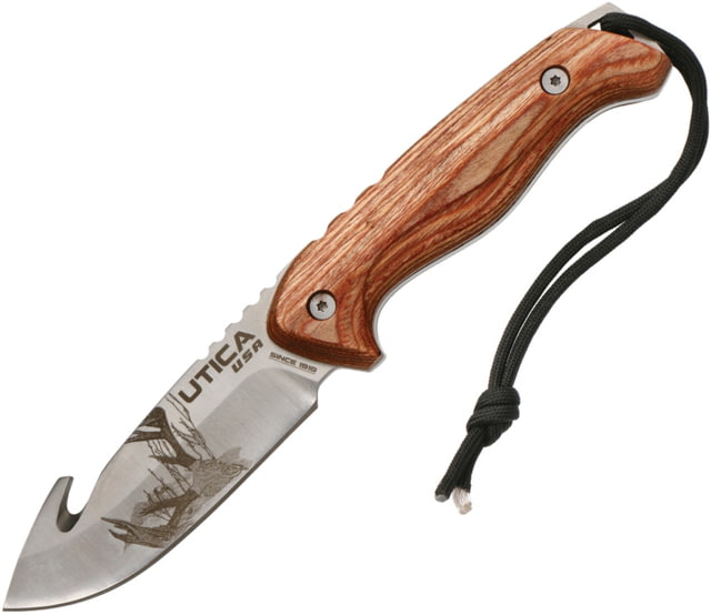Utica Shoehorn Elk II Fixed Blade Knife 4" 8Cr13MoV stainless blade Brown pakkawood handle - Utica